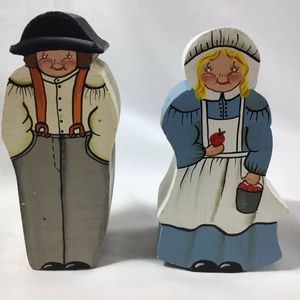 VTG Thanksgiving Pilgrim School Boy & Girl Wooden